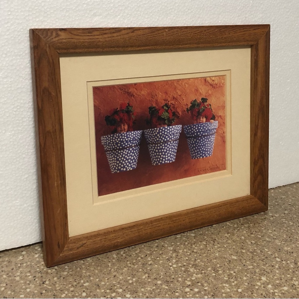 Vtg. Anne Geddes Framed Art Print Wooden Wall Decor